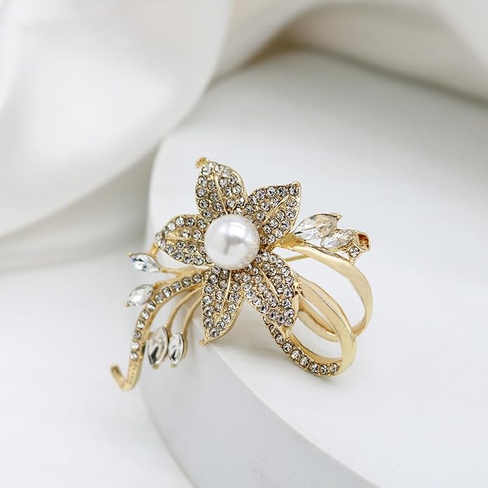 Crystal Pearl Flower Brooches Pins Fashion Beautiful Created Rhinestone Floral Brooch Good Idea for Party Dance Wedding Banquet for Elegant Women Girl