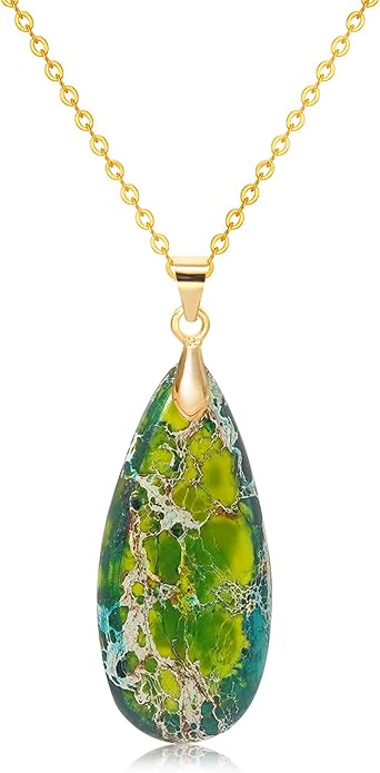 Stone Necklaces for Women Teardrop Gemstone Pendant Necklace Natural Stone Chain Necklaces