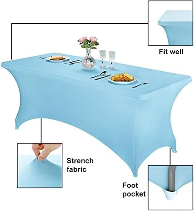 FORLIFE 6Pack Spandex Table Covers 6ft，Fitted Tablecloth for 6ft Rectangular Tables, Stretch Patio Table Covers, Universal Spandex Table Cover for Wedding, Banquet, Party - Bluemist