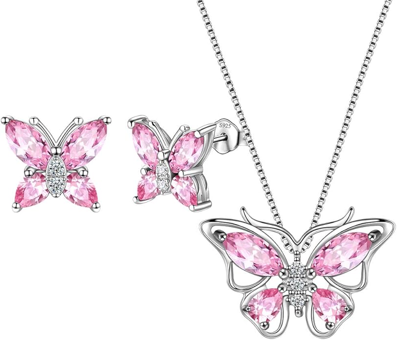 Aurora Tears Butterfly Jewelry,Women 925 Sterling Silver Butterflies Birthstone Pendant Necklace/Earrings/Rings Wedding Gift