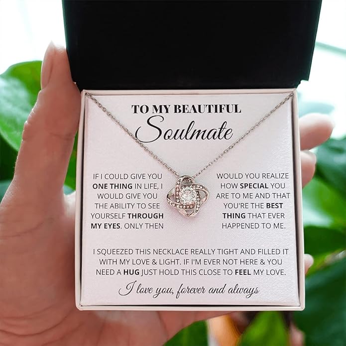 To My Beautiful Soulmate Necklace For Women, Necklace For Wife From Husband, Girlfriend Necklace From Boyfriend, Wife Birthday Gifts From Husband, Gifts Boxes For Women, Soulmate Necklace For Her
