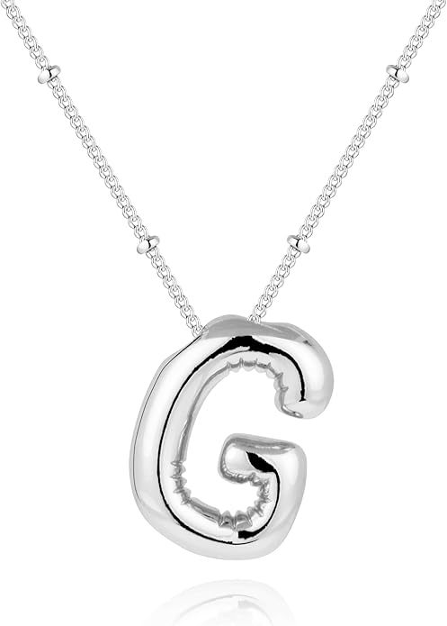 Inerney Valentines Day Gifts Gold Bubble Letter Necklace Initial Necklaces for Women, Chunky 14K Plated Balloon Initials, Trendy Charm Non Tarnish Custom Name Pendant Jewelry Gifts for Mom