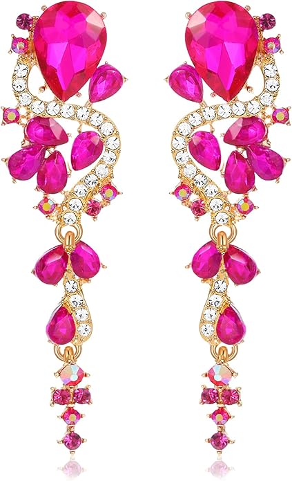Rhinestone Statement Dangle Earrings Sparkly Crystal Bridal Wedding Earrings for Brides Bridesmaides Chandelier Teardrop Earrings for Women Prom Party