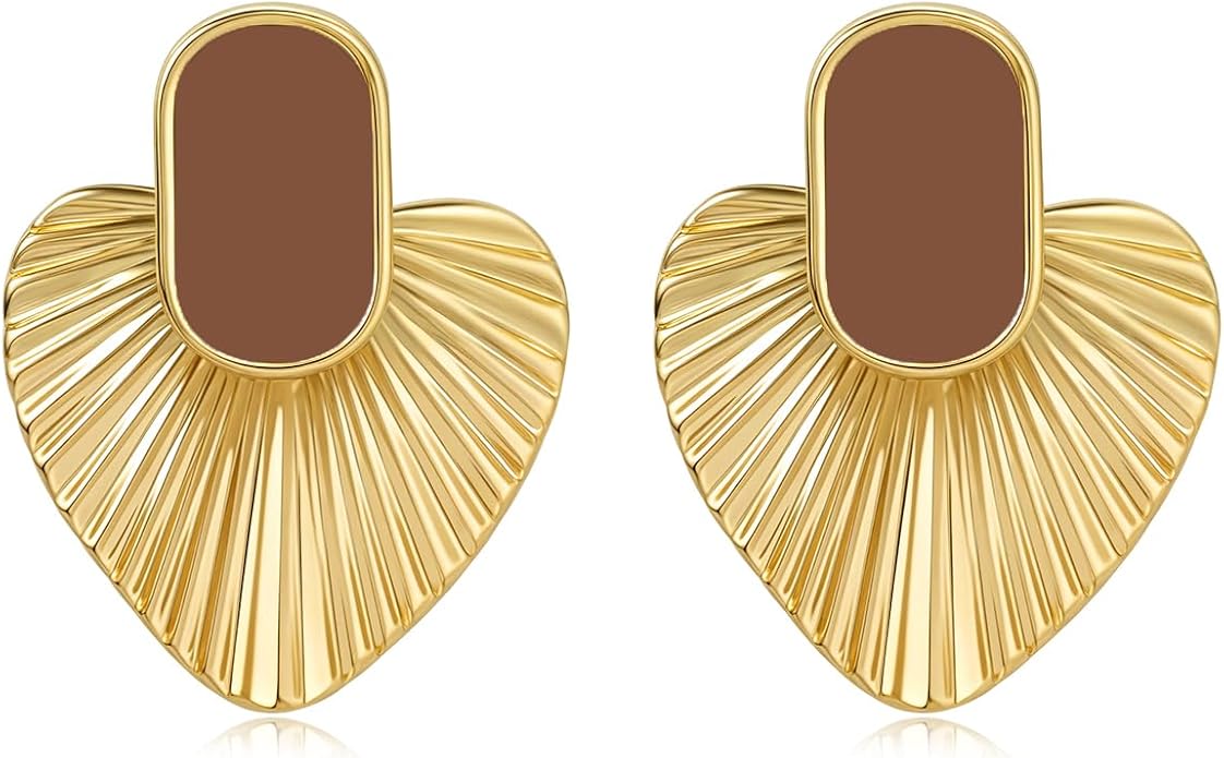 Black/White/Red/Green/Blue/Brown Heart Earrings for Women, Gold Plated Vintage Gold Earrings with Hypoallergenic Posts,Lightweight Black and Gold Dangle Statement Jewelry, Gift for Women—Girlfriend Wife Mom for Wedding, Party, Valentines Day Gifts for Her