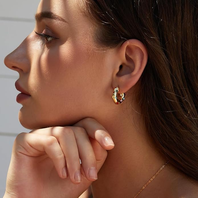 Gold Earrings for Women Girls,14K Gold Plated Hoop Earrings with 925 Sterling Silver Post Cubic Zirconia Stud Earring Huggie Hoops Earrings