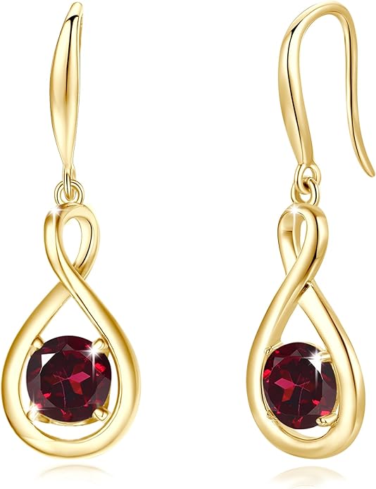 FANCIME Valentines Day Gift Dangle Drop Earrings 925 Sterling Silver Dainty Infinity Round Gemstone Birthstone Jewelry Birthday Gifts for Her Women