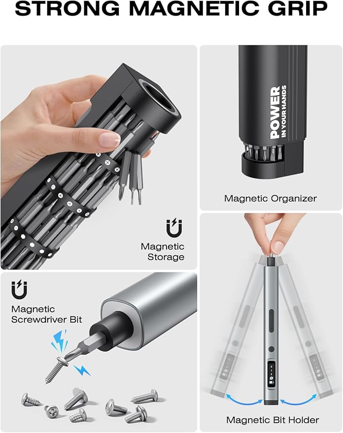 90-in-1 Mini Electric Screwdriver, SMOOTHARMOR Precision Screwdriver Set Cordless with 78 S2 Bits, 0.15-0.55 N.m Torque, Magnetic Storage, 500mAh, LED Light, Power Repair Tool Kit for Phone Laptop PS5
