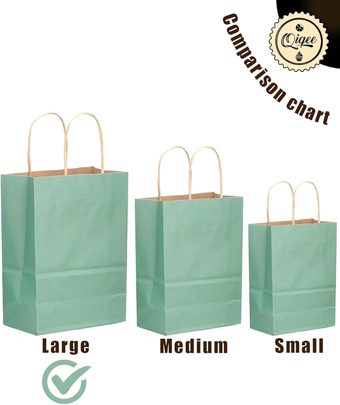 qiqee Large Kraft Paper Bags with Handles 13"x10"x5" 32 pcs Gift Paper Bag Light Blue Solid Color Bags（Large Size）
