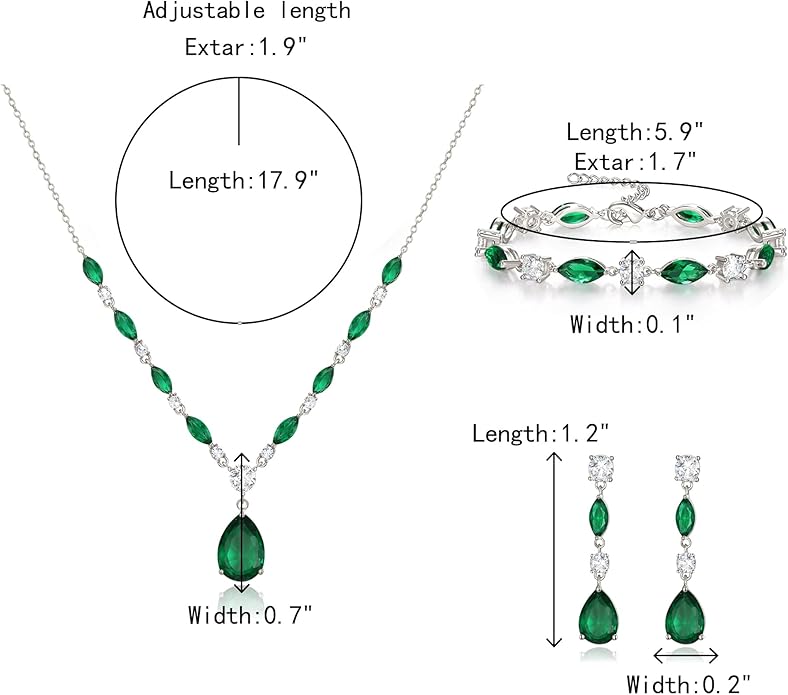 Crysdue Teardrop Bridal Jewelry Set for Wedding Party, Silver/14K/Rose Gold Plated Prom Costume Jewellery for Bride Bridesmaids Women, Cubic Zirconia Necklace Dangle Earrings Bracelet