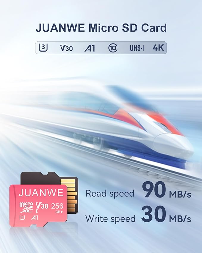 JUANWE 256GB Micro SD Card 2 Pack microSDXC Memory Card A1 U3 V30 4K + Adapter Memory Card SD Card UHS-I TF Card for Dash Cam/Camera, Pink 256GB