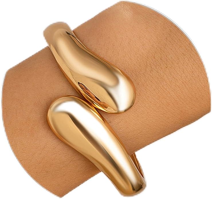 Eioi & Lmnm Gold Bangle Bracelets for Women, Chunky Gold Cuff Bracelet, Hinged Waterdrop Bangle, Statement Bracelet, Trendy Jewelry for Women