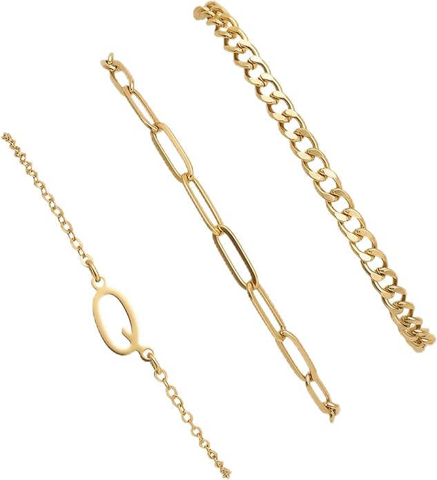 14K Gold Plated Bracelets for Women, A–Z Initial Charm Bangles Jewelry Set, Elegant Gold Accessories, Friendship Bracelet Gifts for Mom