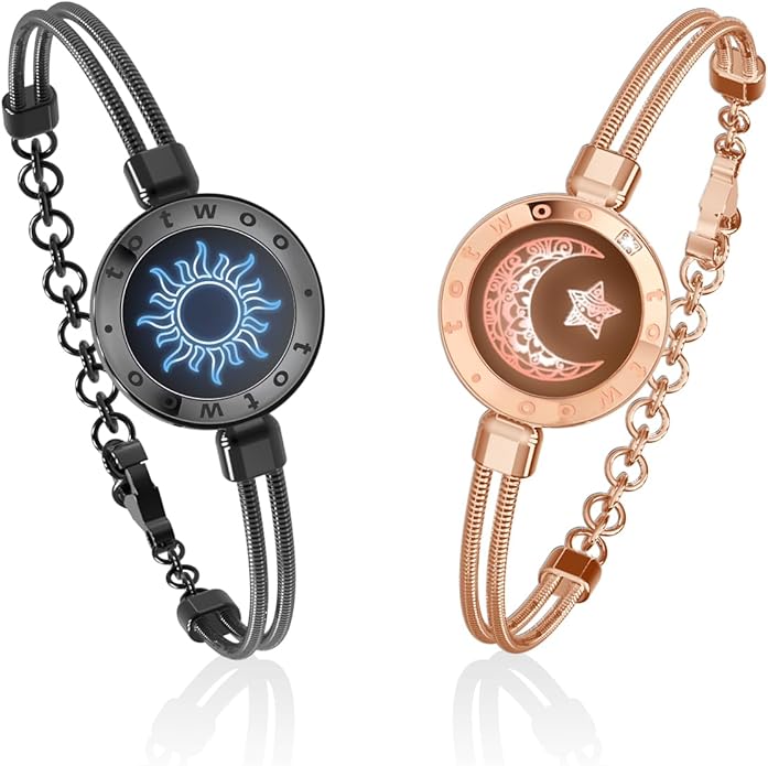 TOTWOO Long Distance Touch Bracelets for Couples, Smart Light & Vibration Love Jewelry, Long Distance Valentines Day Gifts for Him Her Women Men, One-to-One Bluetooth Pairing via App