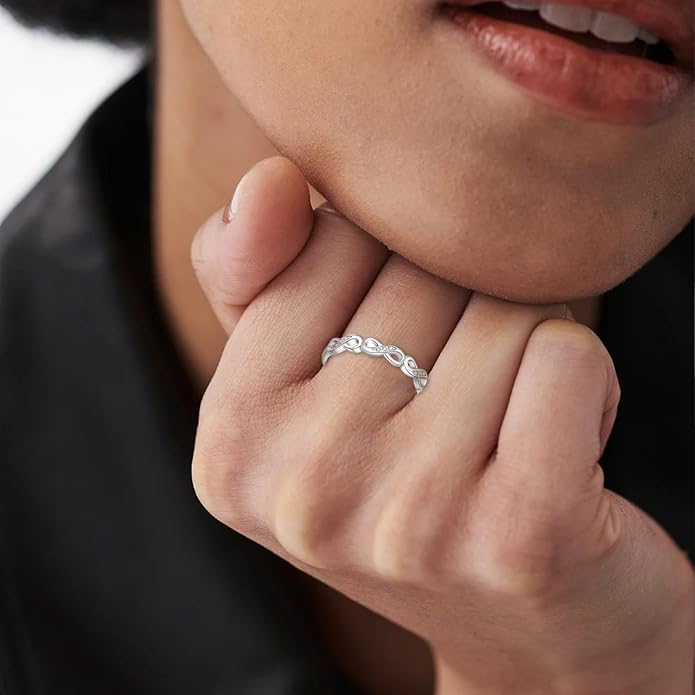 OOOPEL Sterling Silver Adjustable Ring S925 Silver Rings for Women Cubic Zirconia Twist Love Knot Dainty Ring Silver Minimalist Open Finger Rings Silver Thumb Sterling Silver Ring