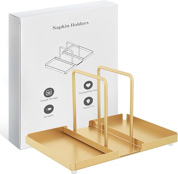 Gold Napkin Holder for Table, Metal Napkin Storage with Salt and Pepper Shakers Caddy for Dining Table Decor