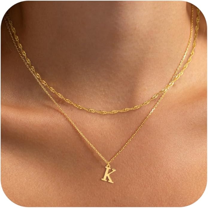 14K Gold Plated Initial Necklaces for Women Dainty Layered Letter Pendant Necklace Cute Choker Necklace Gift Trendy Stuff Personalized Jewelry Stack for Women Her