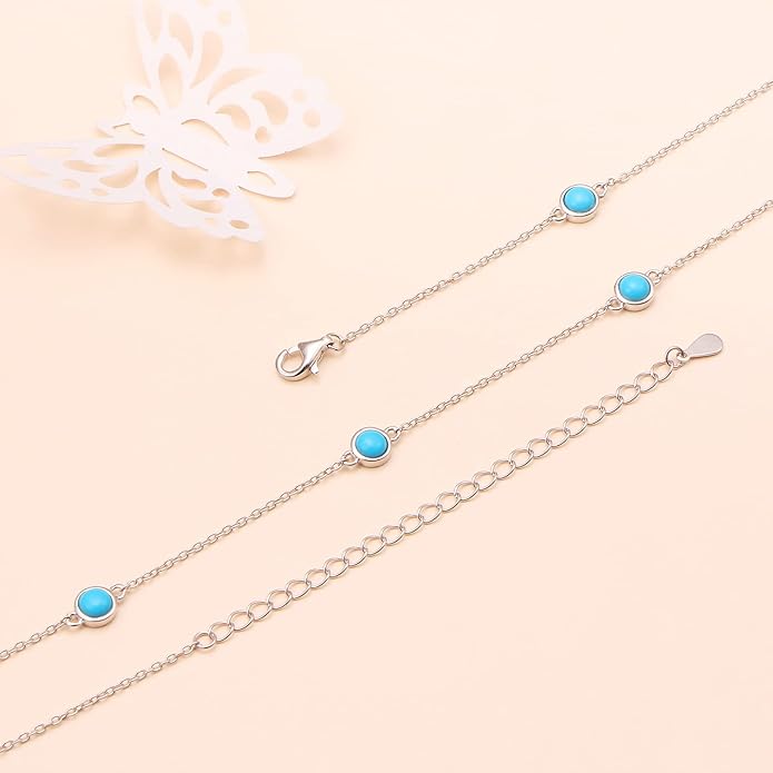 FLYOW S925 Sterling Silver Dainty Butterfly/Moonstone/Turquoise/Agate/Circle Choker Necklace Short Dainty Layered Pendant Necklace Jewelry for Women Girls