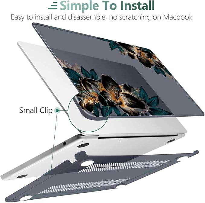MEEgoodo Case for MacBook Air M4/M3/M2 13.6 inch 2025 2024 2022, Fit Model A3240 A3113 A2681, Compatible with MacBook Air 13 inch, Laptop Hard Shell Case with Keyboard Cover, Golden Lilies