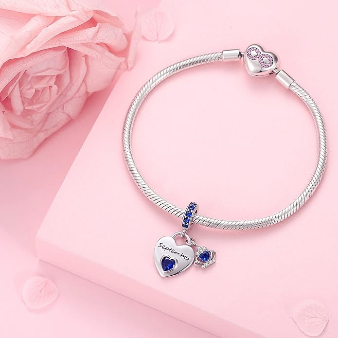 Birthstone Charms for Charms Bracelet: 925 Sterling Silver Heart Dangle Charms for Bracelets and Necklaces, Birthday Mother's Day Christmas Gifts For Women.