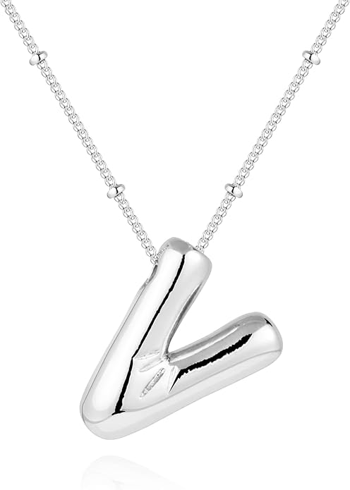Inerney Valentines Day Gifts Gold Bubble Letter Necklace Initial Necklaces for Women, Chunky 14K Plated Balloon Initials, Trendy Charm Non Tarnish Custom Name Pendant Jewelry Gifts for Mom