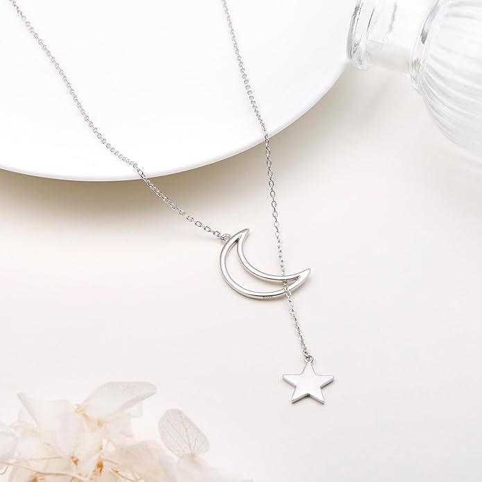 Long Necklace Sterling Silver Larait Bar Y Lariat Long Chain Drop Adjustable Necklace Gift for Her, 30"