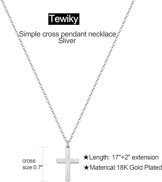 Tewiky Christian Gift Stocking Stuffers Cross Necklace for women-Dainty 14k Gold Plated/Silver Plated Pendant Necklaces Simple Cute Tiny Necklace Jewelry for Women