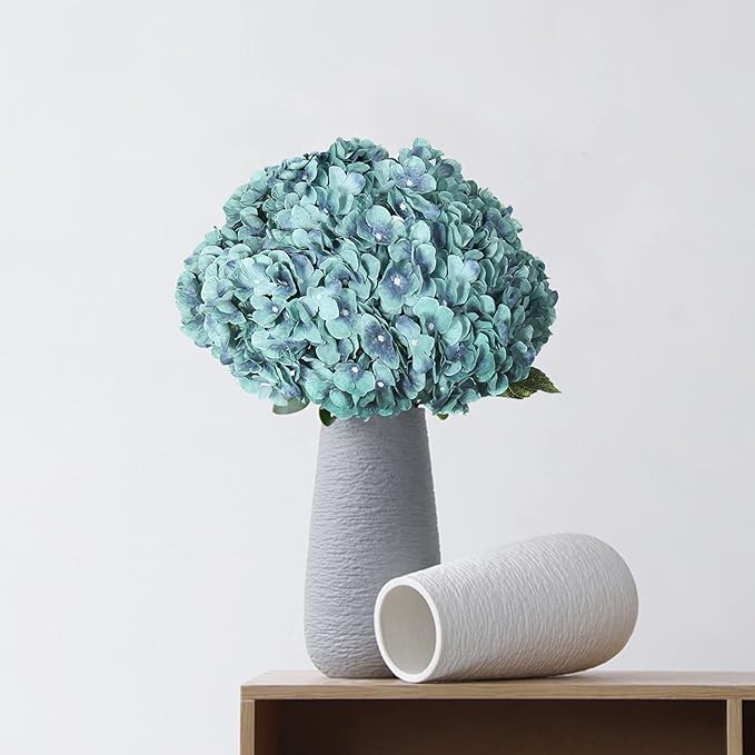 Kimura's Cabin 2Bouquets Fake Flowers Vintage Artificial Silk Hydrangea Flowers Bouquets 10Heads for Home Table Centerpieces Wedding Party Decoration (Acid Blue, Pack of 2)