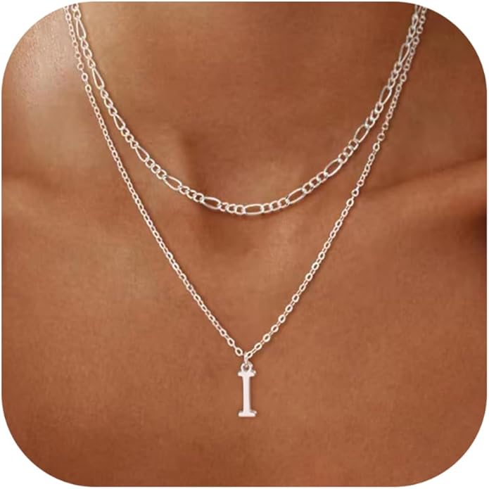 Initial Necklaces for Women Dainty Gold Silver Layered Letter Pendant Necklace Cute Figaro Chain Choker Necklace Personalized Trendy Stuff Jewelry Stack Gift for Women Her