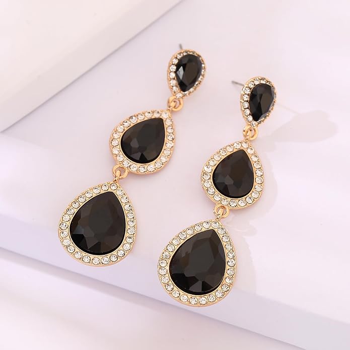 Vintage Rhinestone Teardrop Dangle Earrings Long Dangling Drop Earrings Crystal Chandelier Earrings for Women Wedding Bridal Prom