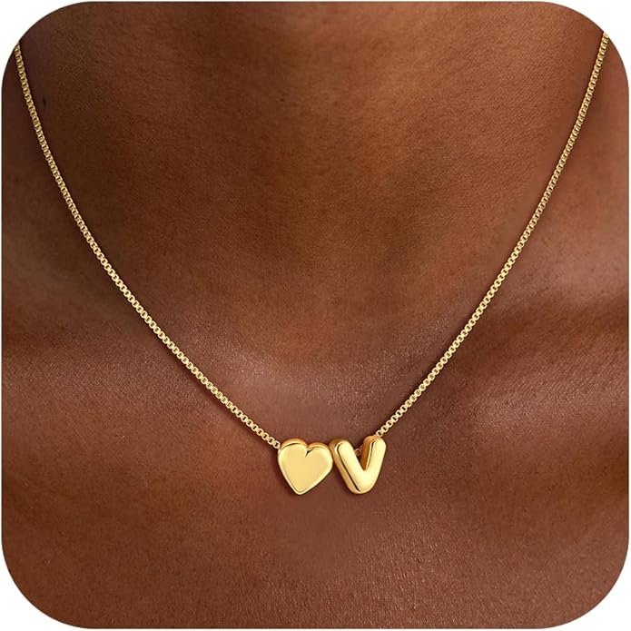 Valentines Day Gifts for Kids Teen Girls Women - 14K Gold Plated Dainty Heart A-Z Initial Letter Necklace Teen Girls Gifts Trendy Stuff Birthday Gift for 5 6 7 8 9 10 Year Old Girls Gift