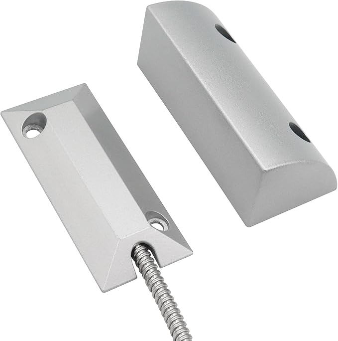 Magnetic Reed Switch Wired Surface Mount Normally Closed NC Contact Sensor Alarm Magnetic Door Switch with 2 Wires, Zinc Alloy Sliver, OC-59