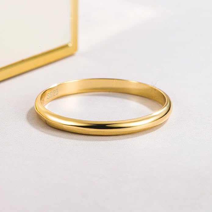 Dankadi Simple Fashion S925 Sterling Silver Ring Smooth Plain Dome Comfort Solid Silver Wedding Ring For Men & Women 3.5 mm 3-13# 24k Real Gold Plated Jewelry