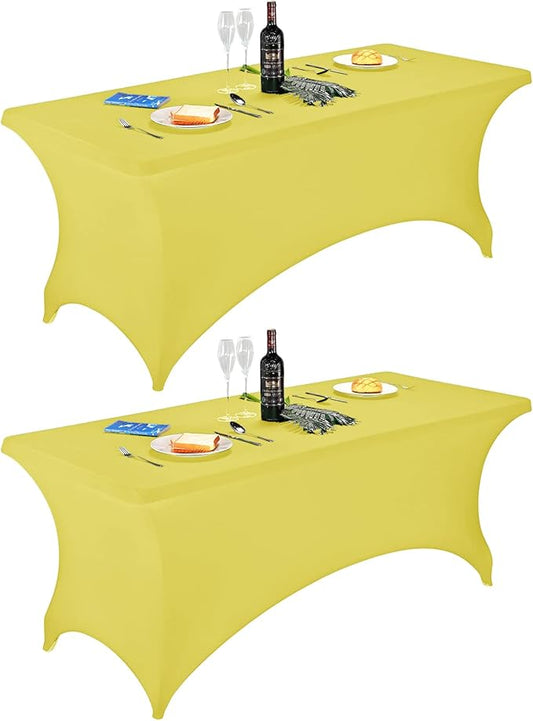 FORLIFE 2Pack Spandex Table Covers，Fitted Tablecloth for Rectangular Tables, Stretch Patio Table Covers, Universal Spandex Table Cover for Wedding, Banquet, Party (6ft, Yellow)