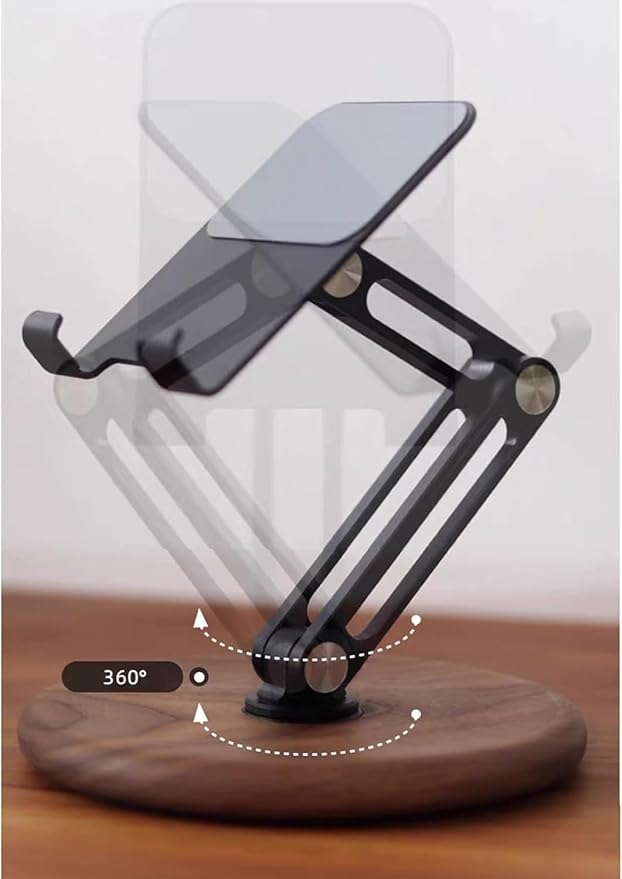 iPhone Stand for Desk, Phone Stand Adjustable Foldable, Cell Phone Holder 360 ° Rotation, Compatible with iPhone 16 15 14 13 12 11 Pro Xs Xs Samsung Galaxy Tablets All Phones, Walnut