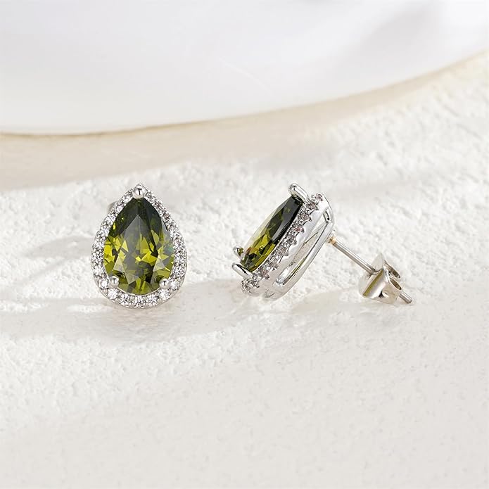 YOMELA Cubic Zirconia Earrings Studs, Halo CZ Birthstone Simulated Diamond Stud Earrings for Women