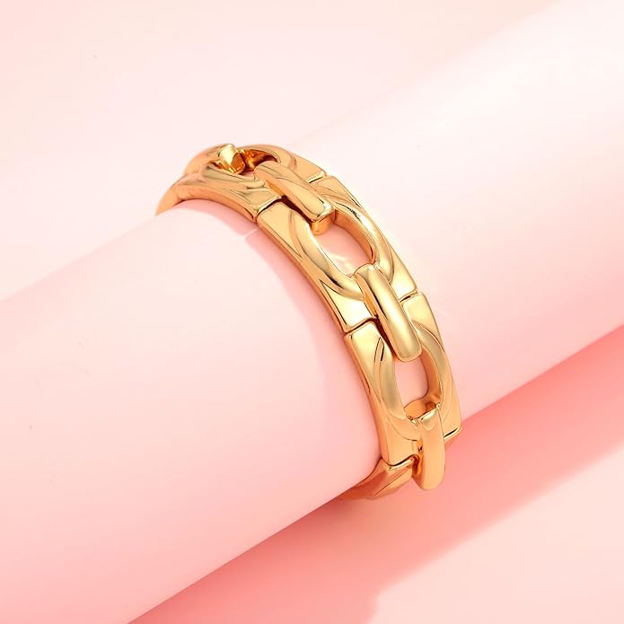 Chunky Gold Stretch Bracelet for Women Adjustable Elastic Chain Bracelet Bold Statement Bracelet Trendy Jewelry