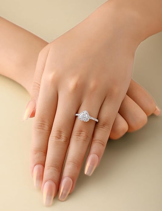 Elspeth 925 Sterling Silver Heart Engagement Ring for Women Heart Cut Cubic Zirconia Promise Ring Size 4-10