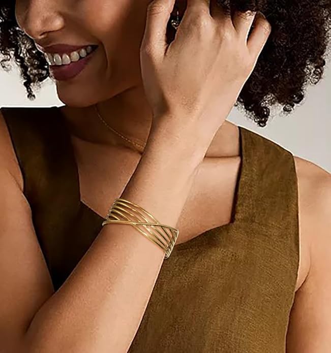 Multi-layer Cuff Bracelet for Women Cross Wire Bracelets Open Wide Cuff Gold Bangle Bracelet