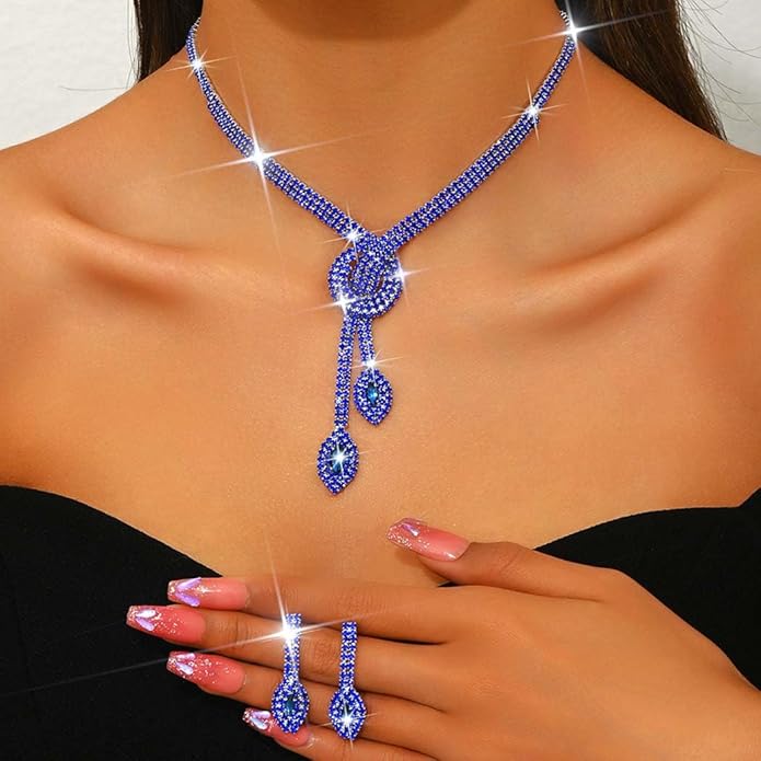 Unicra Silver Rhinestone Bridal Wedding Jewelry Set Crystal Necklace Earrings Sets Formal Prom Costume Jewelry Sets for Women and Brides