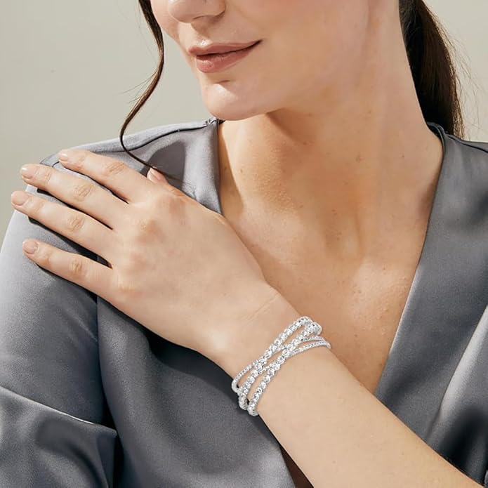 Rhinestone Bracelet for Women MultiLayer Crystal Cuff Bracelet Strand Layered Bracelet