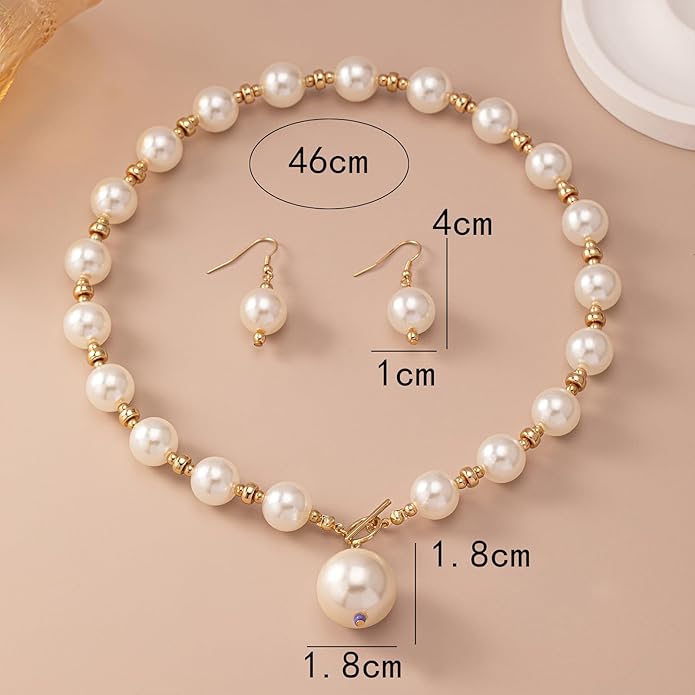 Chunky Pearl Necklaces for Women Gold Pearl Choker Necklace and Earrings Set Pearls Set Jewelry for Women
