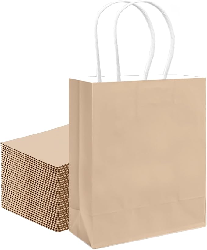 qiqee 30PCS Medium Gift Bag with Handles Bulk 11"x5"x8" Gift Bags Almond Yellow Bags Multiple Uses (Medium Size)