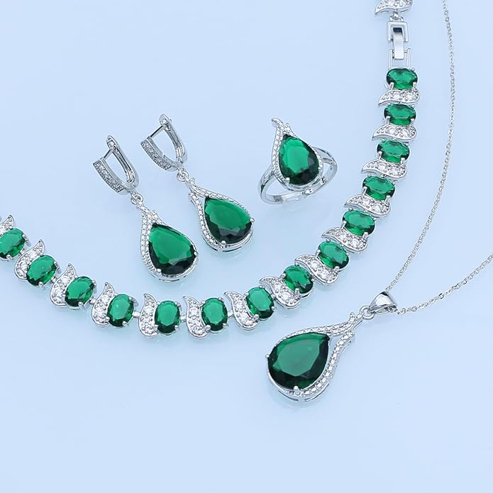 GZWHD Jewelry Set for Women CZ Earrings Necklace Ring Bracelet Set Prom Party Wedding Jewelry Gift for Mother Friend Wife