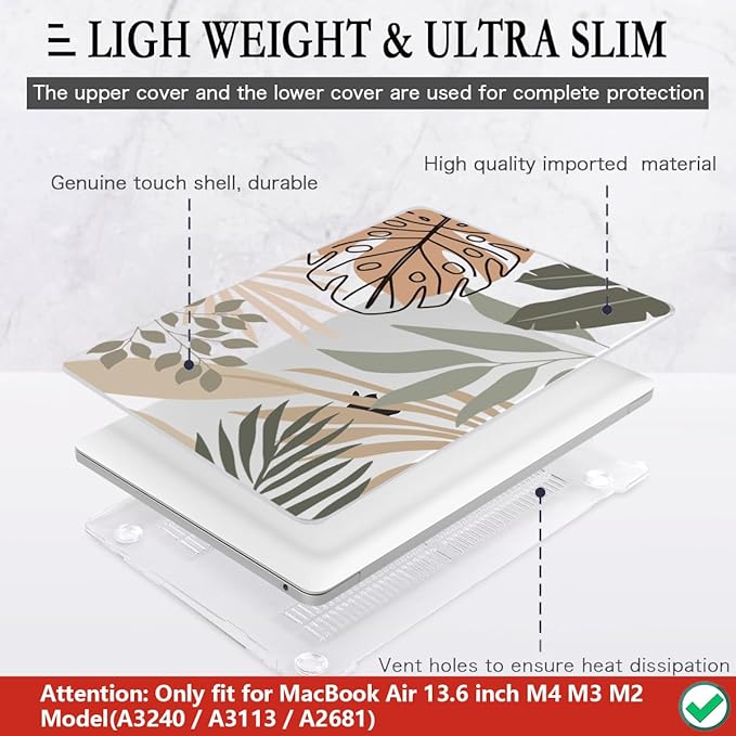 CISSOOK Compatible with MacBook Air 13.6 inch Case 2025 2024 2022 Release A3240 A3113 A2681, Tropical Hard Shell Case with Keyboard Cover for MacBook Air 13 inch M2 M3 M4 Chip