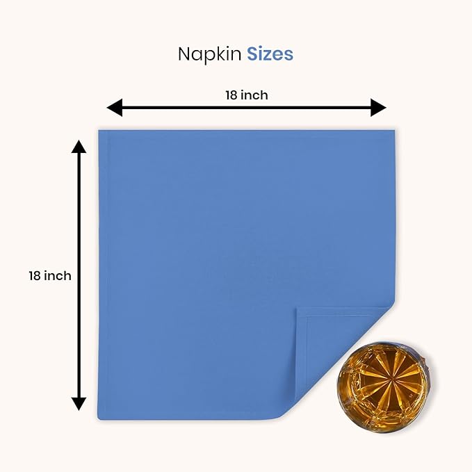 LFH Home Cotton Rich Metered Napkins for Dining Table Set of 12, Elegant Cloth Napkins for Wedding Party or Everyday Use Machine Washable Durable Reusable and Soft for Hosting 18x18 Inch - Light Blue