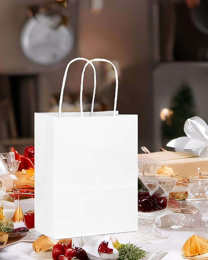 qiqee 30-Packs White Gift Bags with Handles Bulk 10.8"x8.3"x4.3" Medium Size Paper Bags Multiple Uses (Medium Size)
