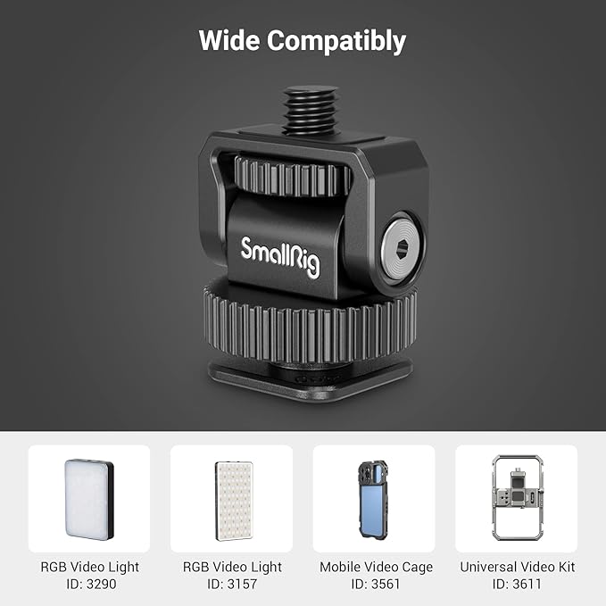 SmallRig 1/4" Mini Ball Head Cold Shoe Mount Adapter with 1/4"-20 Thread for Camera Phone Cage LED Video Light-3577