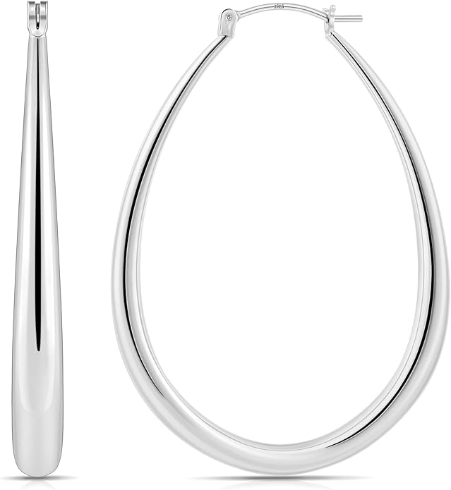 Gacimy Chunky Hoop Earrings for Women, 14K Gold Plated Oval Hoop Earrings with 925 Sterling Silver Post