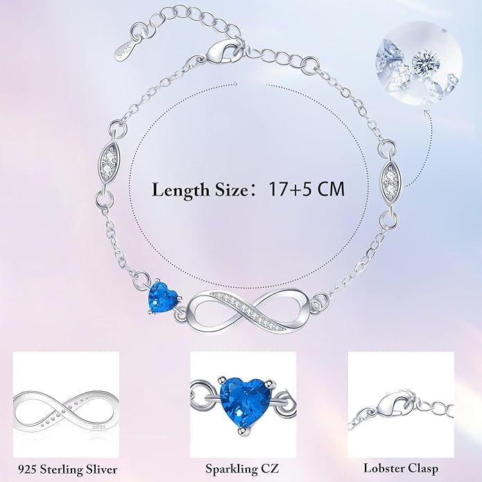 Bracelets for Women Sterling Silver Infinity Heart Bracelet Charms Bracelet Trendy Dainty Gift for Ladies Womens Wife Bride Sister Friend Anniversary Birthday Mothers Day Valentines Gifts for Her