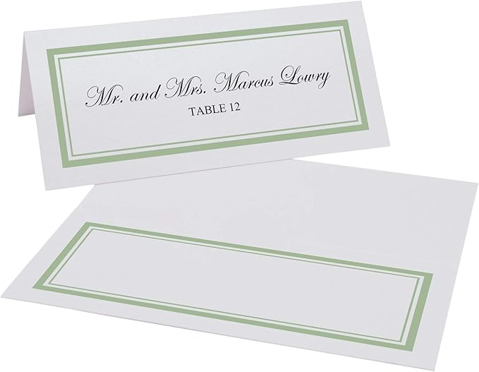 Double Line Border Printable Place Cards, Sage (Choose Color), Set of 150 (25 Sheets), Laser & Inkjet Printers - Wedding, Party, Dinner, and Special Events - Made in the USA